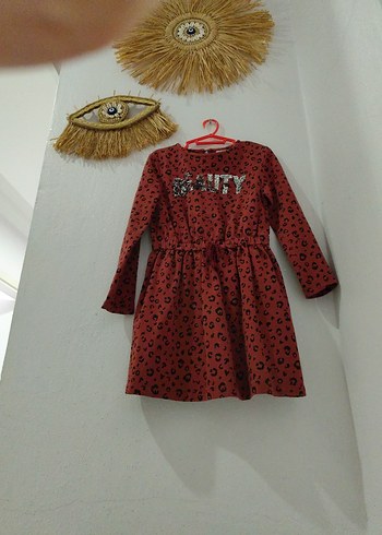 Bordo Bohem Desenli Uzun Kollu Kız Elbisesi