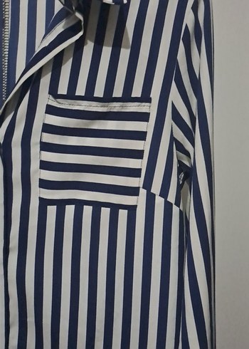 Düğmeli Çizgili Uzun Kollu Kadın Gömlek - Görsel 2