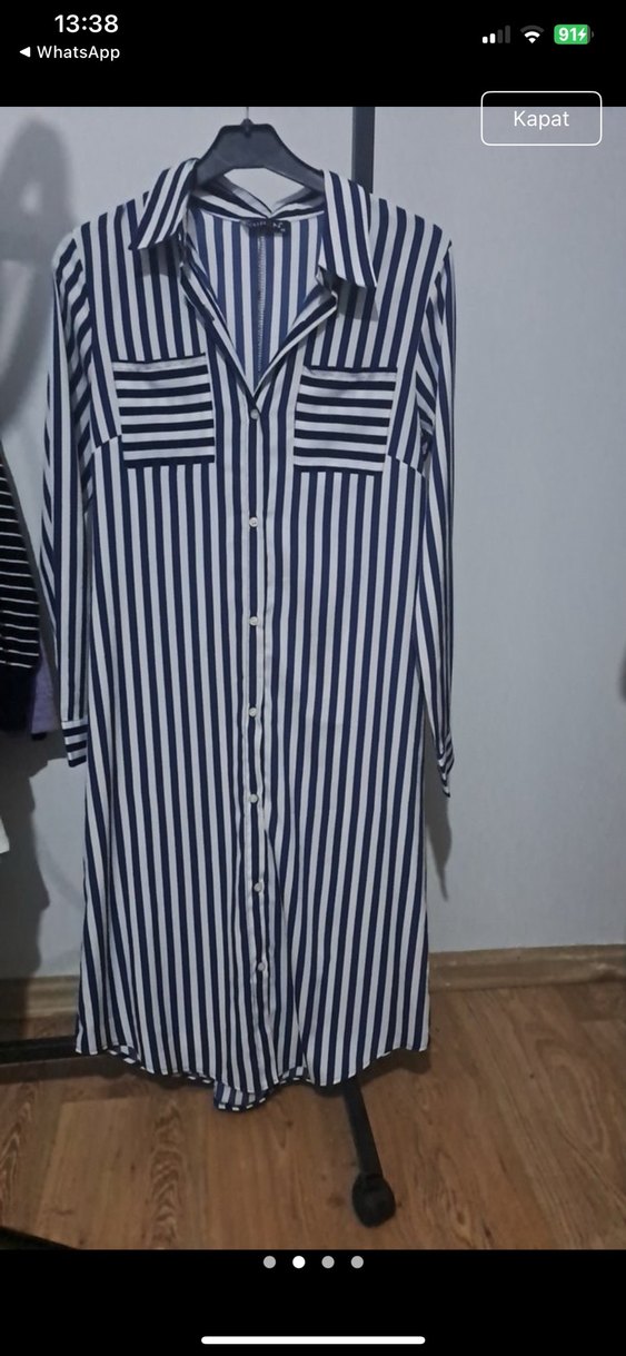 Düğmeli Çizgili Uzun Kollu Kadın Gömlek - Görsel 3