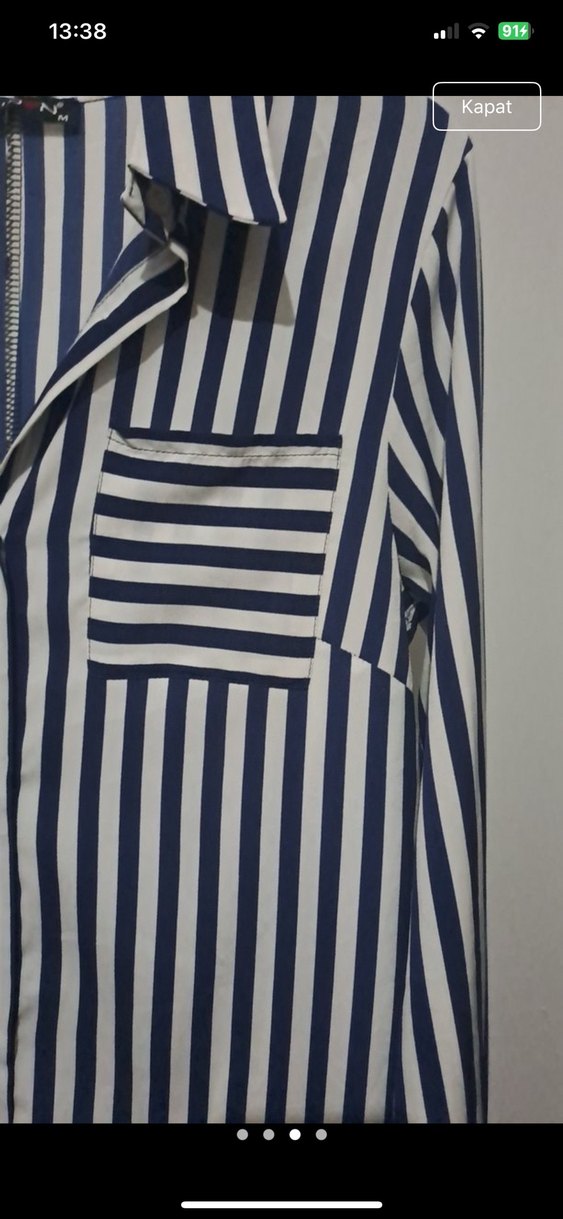 Düğmeli Çizgili Uzun Kollu Kadın Gömlek - Görsel 2