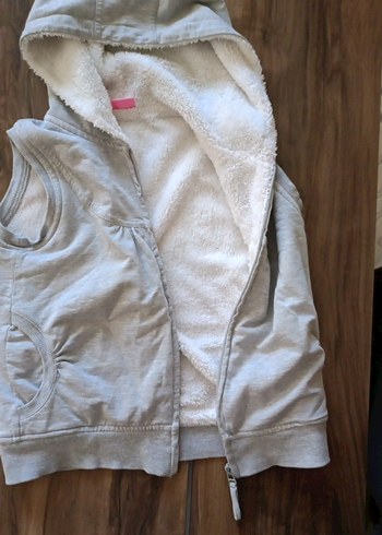 Kız Çocuk Gri Kapüşonlu Fermuarlı Yelek - Görsel 3