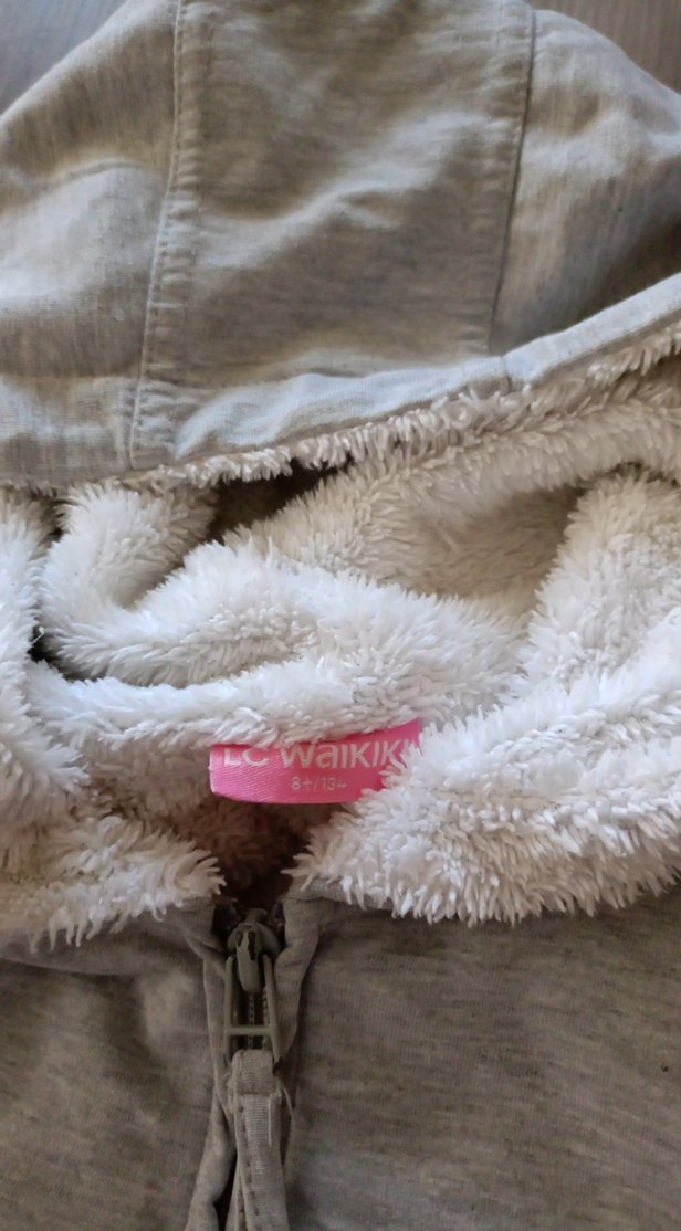 Kız Çocuk Gri Kapüşonlu Fermuarlı Yelek - Görsel 2