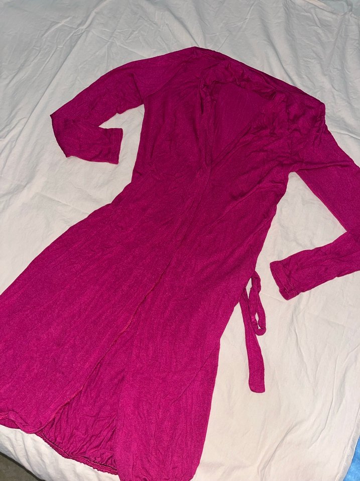 Pembe Uzun Kollu kadin uzun kuşaklı hirka - Görsel 3