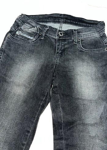 Düğmeli koyu  Gri Kadın Kot Pantolon - Görsel 2