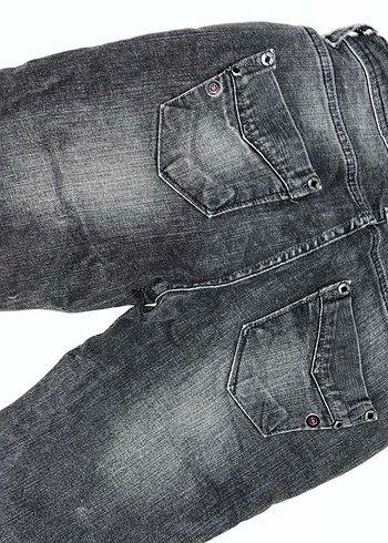 Düğmeli koyu  Gri Kadın Kot Pantolon - Görsel 3