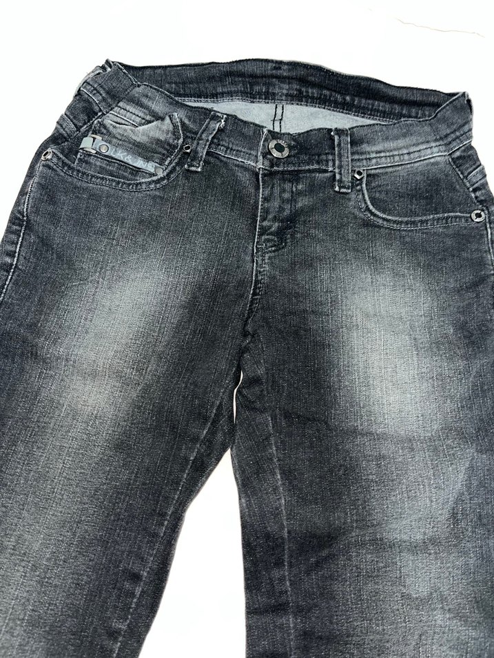 Düğmeli koyu  Gri Kadın Kot Pantolon - Görsel 2