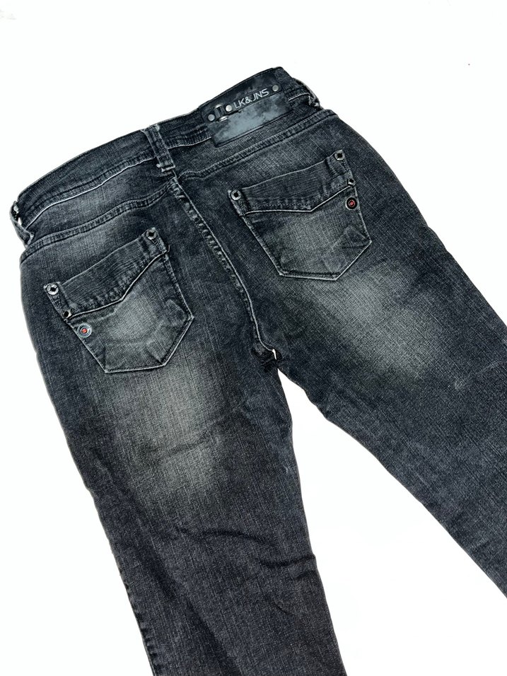 Düğmeli koyu  Gri Kadın Kot Pantolon - Görsel 4