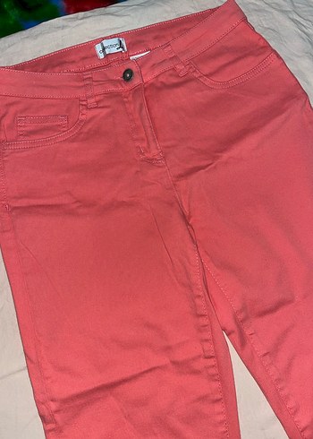 Düğmeli pembe Kadın likrali kot Pantolon - Görsel 2