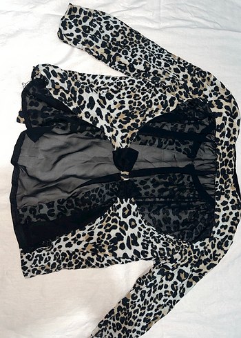 Leopar Desenli Uzun Kollu Kadın bluz - Görsel 6