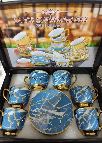 12 Parça Renkli Porselen Fincan ve Tabağı Seti - Görsel 2