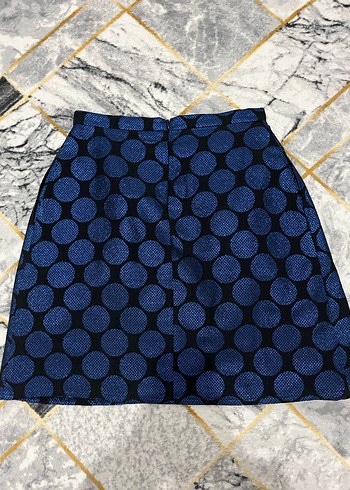 Mavi Puantiyeli Pileli Midi Etek - Görsel 2