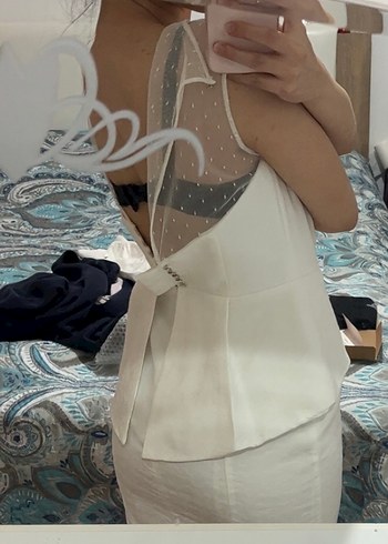 Beyaz Straplez Midi Kalem Elbise - Görsel 2