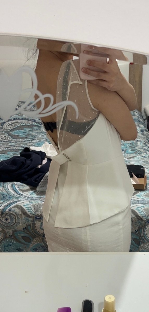 Beyaz Straplez Midi Kalem Elbise - Görsel 2