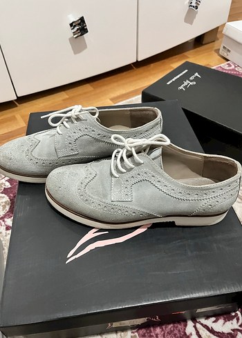 Gri Süet Kadın Oxford Ayakkabı - Görsel 2