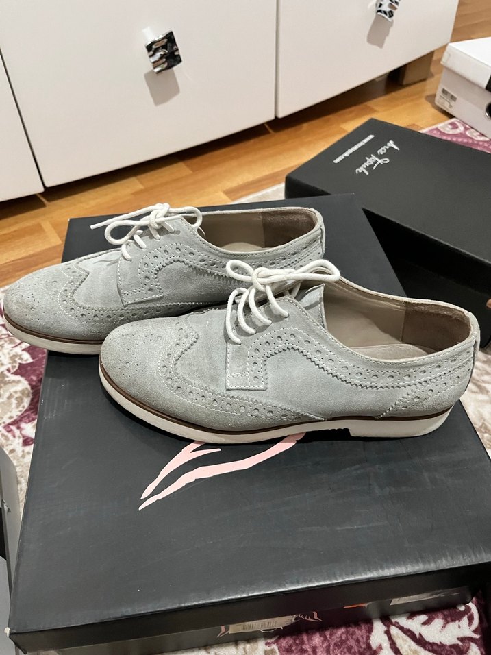 Gri Süet Kadın Oxford Ayakkabı - Görsel 2