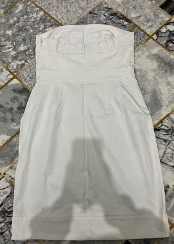 Beyaz Straplez Midi Elbise - Görsel 2