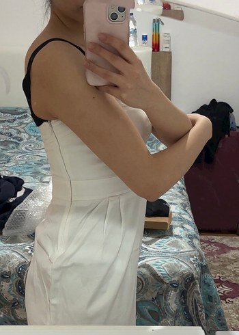 Beyaz Straplez Midi Elbise - Görsel 6