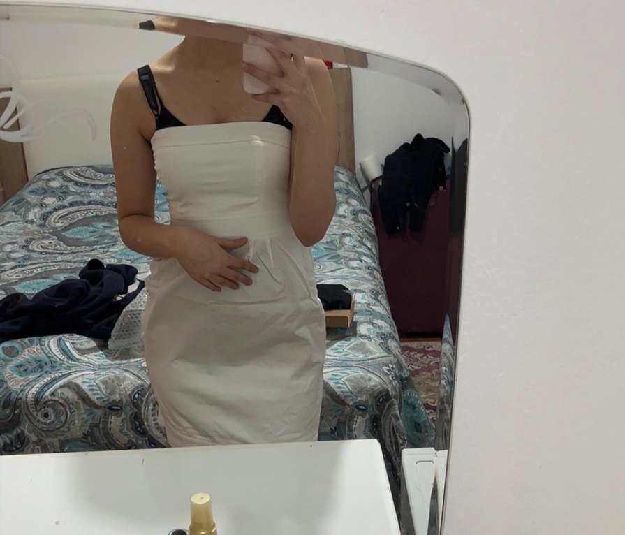 Beyaz Straplez Midi Elbise - Görsel 5