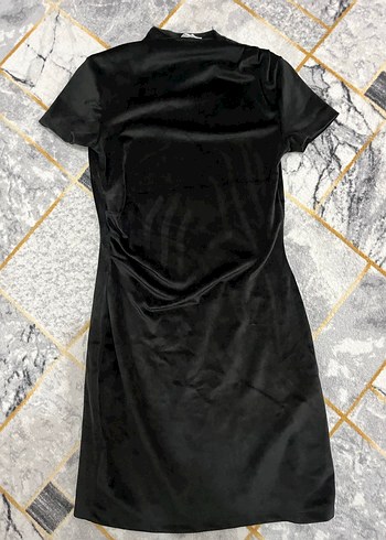 Siyah V Yakalı Drapeli Kadın Midi Kalem Elbise - Görsel 2