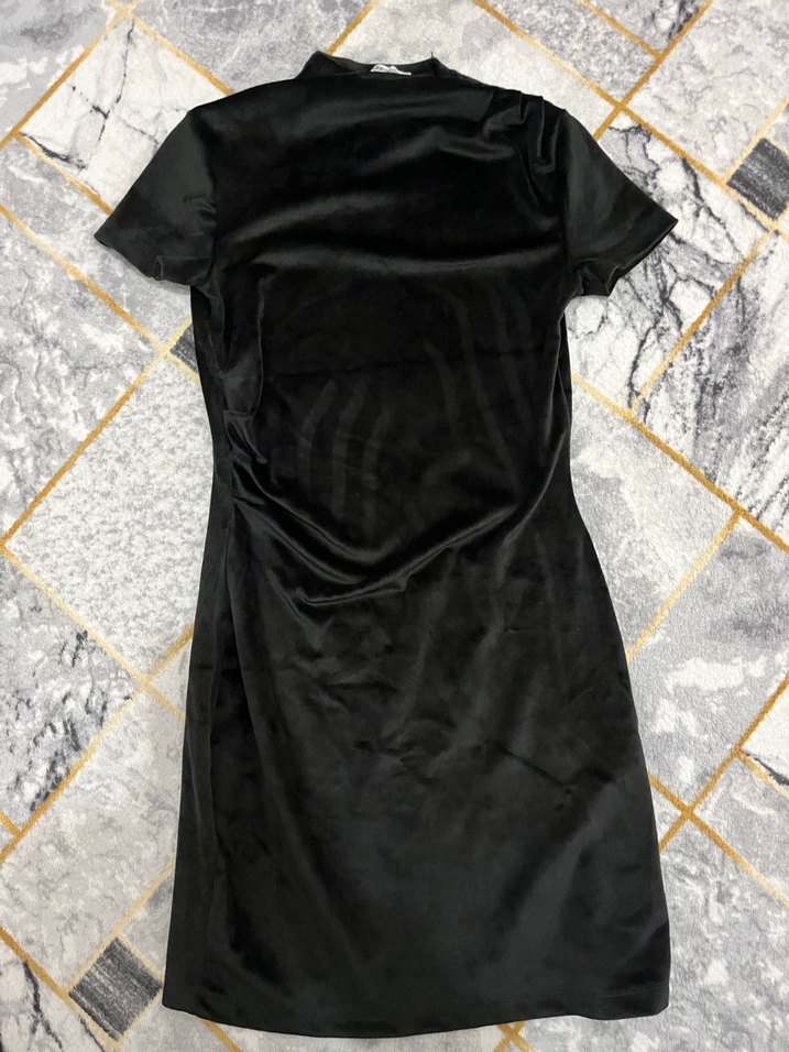 Siyah V Yakalı Drapeli Kadın Midi Kalem Elbise - Görsel 2