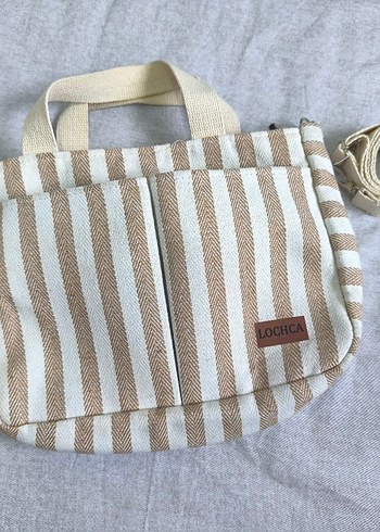 Bej Çizgili Pamuklu Kadın Çanta - Görsel 2