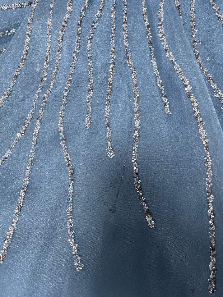 Nakışlı Uzun Kollu Mavi Abiye Elbise - Görsel 5