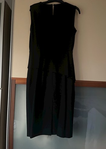 Siyah Drapeli Uzun Kadın Ofis Elbisesi - Görsel 2