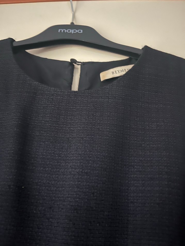 Siyah Drapeli Uzun Kadın Ofis Elbisesi - Görsel 5