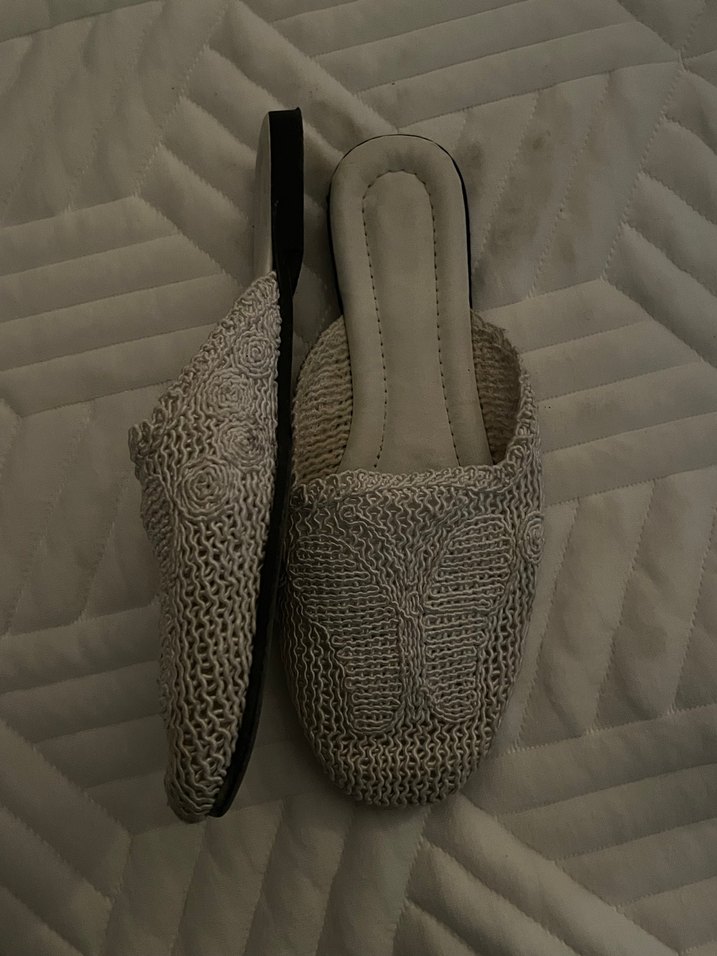 Bej Örgü Kadın Ev Terliği Blok Topuklu - Görsel 2