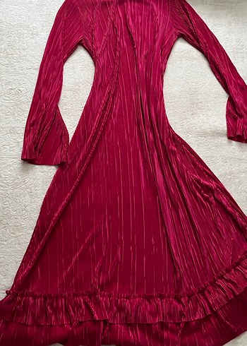 Piliseli Pembe Uzun Kol abiye Elbise tesettür - Görsel 5