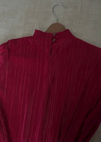 Piliseli Pembe Uzun Kol abiye Elbise tesettür - Görsel 4