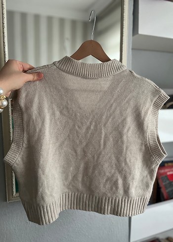 Bej V Yaka Örgü Kadın Süveter - Görsel 2