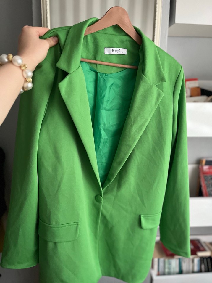 Yeşil Uzun Kadın Blazer Ceket - Görsel 2