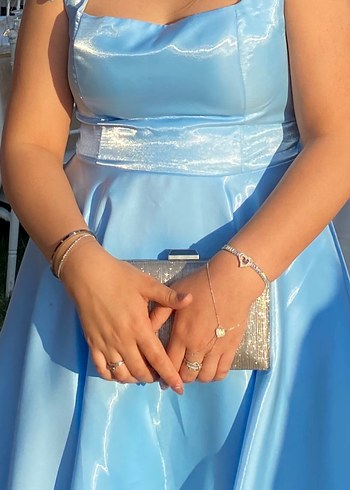 Parlak Mavi Drapeli Uzun Abiye Elbise - Görsel 4