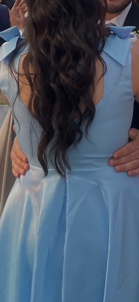 Parlak Mavi Drapeli Uzun Abiye Elbise - Görsel 3