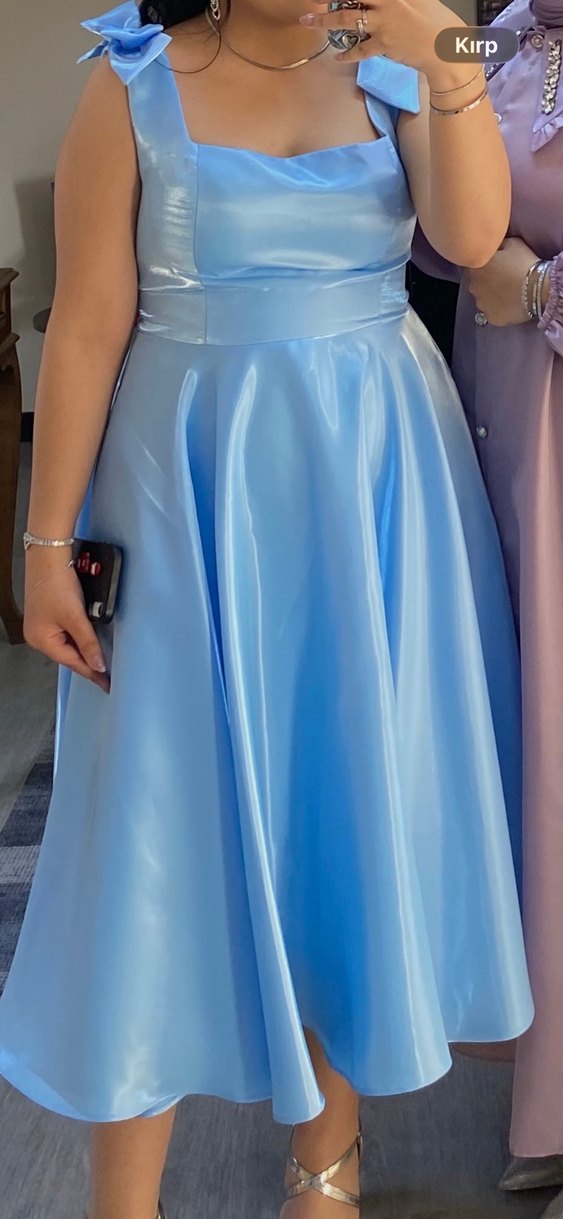 Parlak Mavi Drapeli Uzun Abiye Elbise - Görsel 2