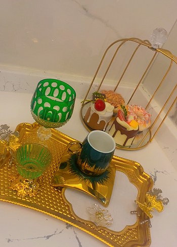 Altın İşlemeli Modern Klasik kahve peçetesi - Görsel 3