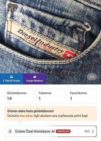 Diesel Kadin Mavi Baskili Dugmeli Orjinal Diesel Jean