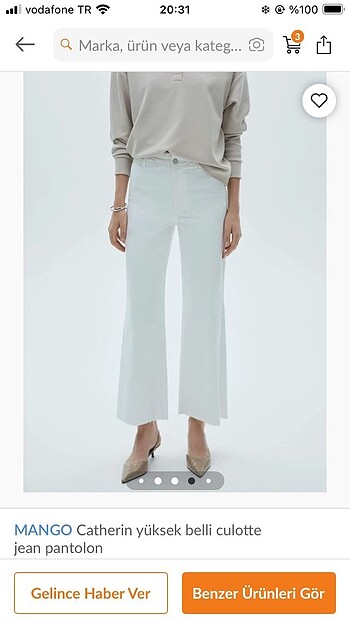 Mango yüksel bel culotte jean