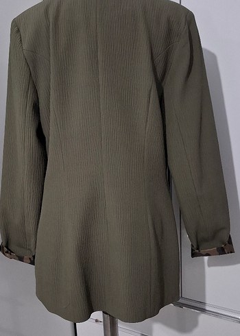 Düğmeli Kadın Midi Haki Blazer Ceket - Görsel 7