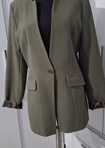 Düğmeli Kadın Midi Haki Blazer Ceket - Görsel 2