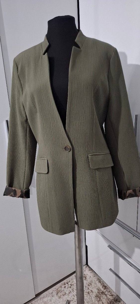 Düğmeli Kadın Midi Haki Blazer Ceket - Görsel 2