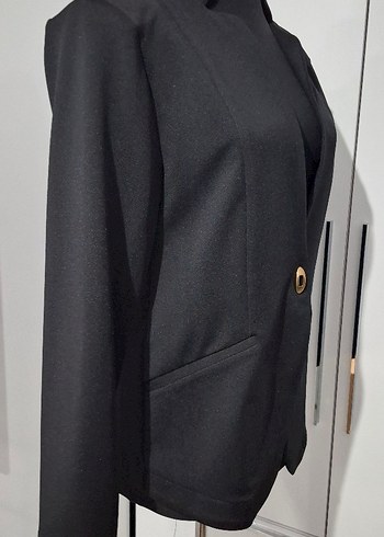 Siyah Kadın Düğmeli Blazer Ceket - Görsel 2