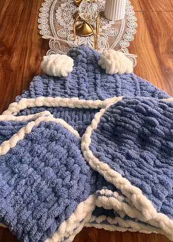 Mavi Örgü Kadın Atkı - - Görsel 2