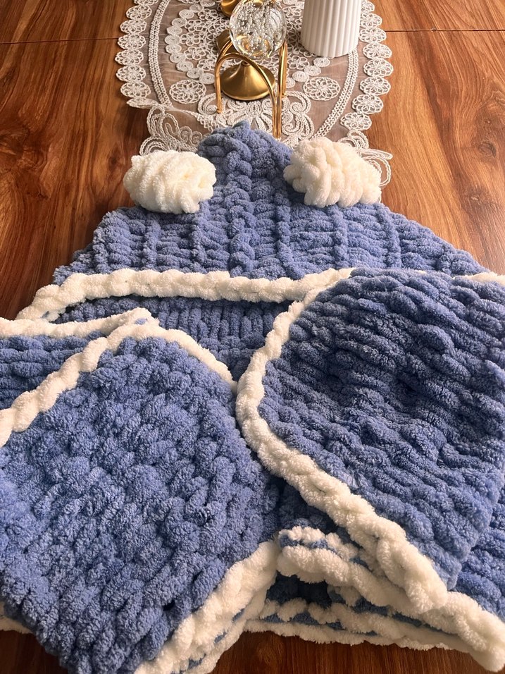 Mavi Örgü Kadın Atkı - - Görsel 2