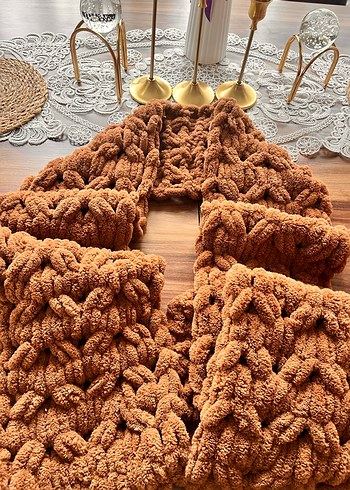 Bohem Tarz Kahverengi Örgü Kadın Şal - Görsel 4