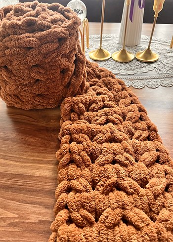 Bohem Tarz Kahverengi Örgü Kadın Şal - Görsel 2