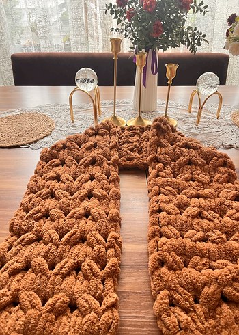 Bohem Tarz Kahverengi Örgü Kadın Şal - Görsel 3