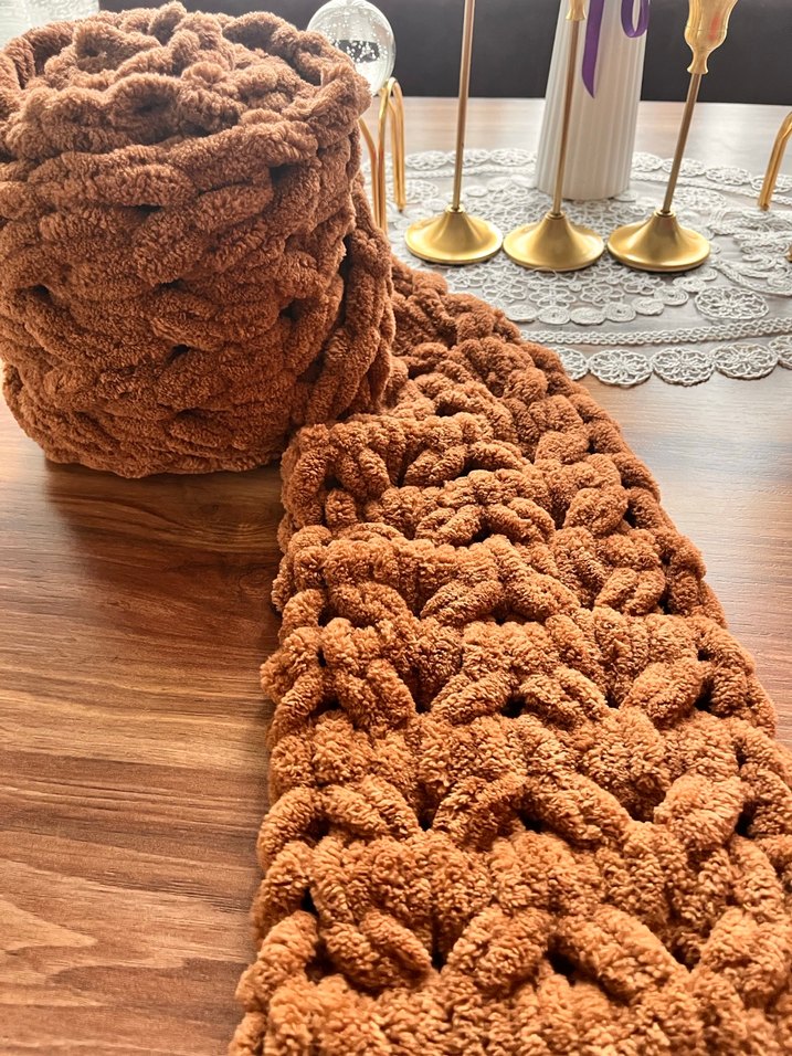 Bohem Tarz Kahverengi Örgü Kadın Şal - Görsel 2