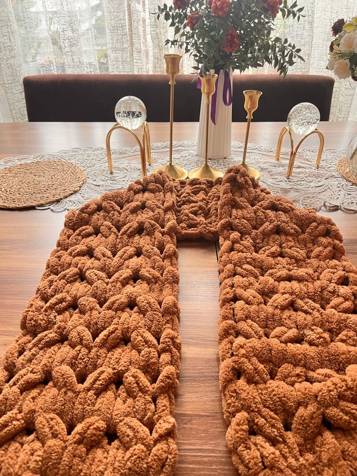 Bohem Tarz Kahverengi Örgü Kadın Şal - Görsel 3